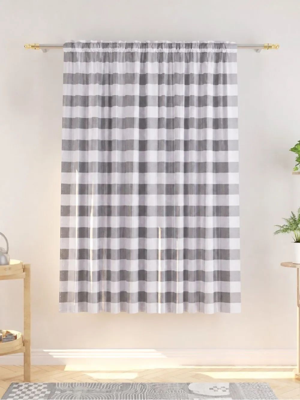 Buffalo Check Curtain Panel Gray White 52x72 Farmhouse Plaid
